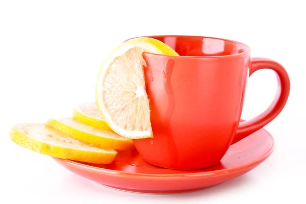 stock image Tea cup and lemon isolated