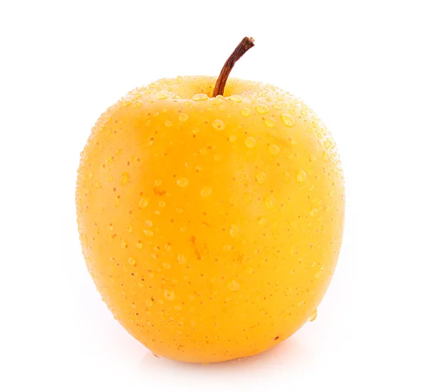 Žluté jablko, izolované na bílém — Stock fotografie