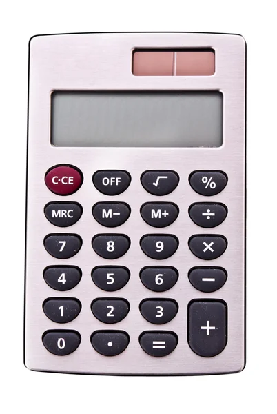 Calculadora isolada em branco. Poeira em chaves — Fotografia de Stock
