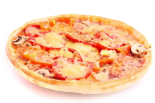 Välsmakande pizza isolerad på vit — Stockfoto