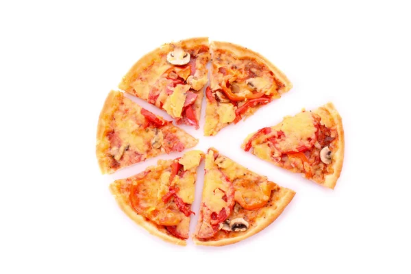 Pizza feliată gustoasă izolată pe alb — Fotografie, imagine de stoc