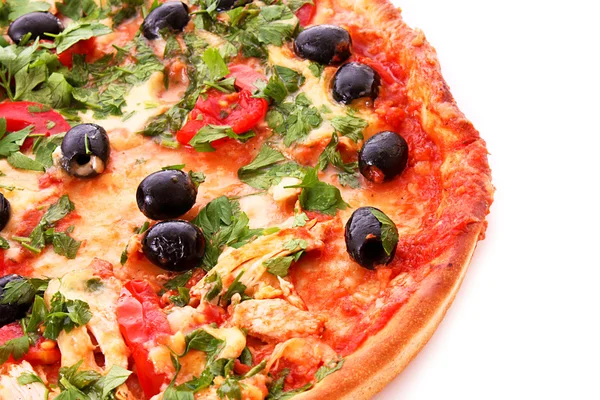 Sabrosa pizza con aceitunas primer plano — Foto de Stock