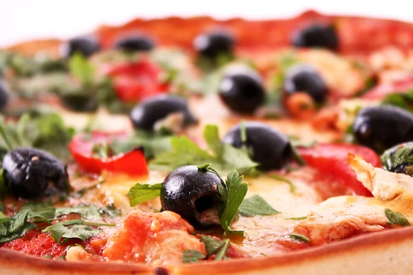 Tasty Pizza with olives closeup — Zdjęcie stockowe