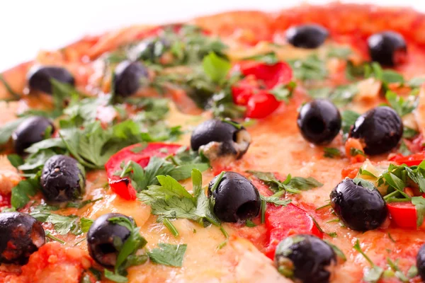 Tasty Pizza with olives closeup — Stockfoto