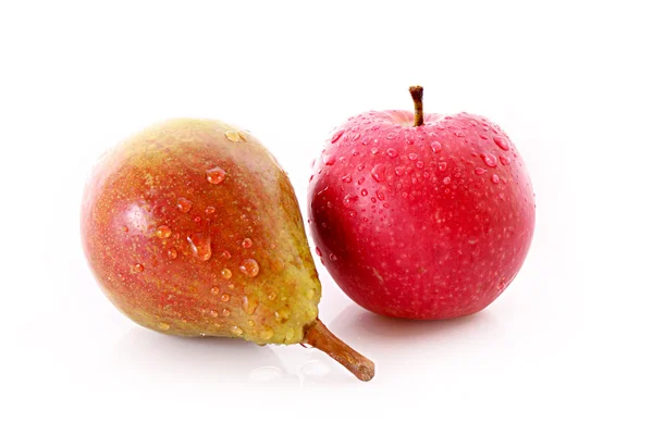 Red apple and yellow-green pear isolated on white background — Stock Photo, Image