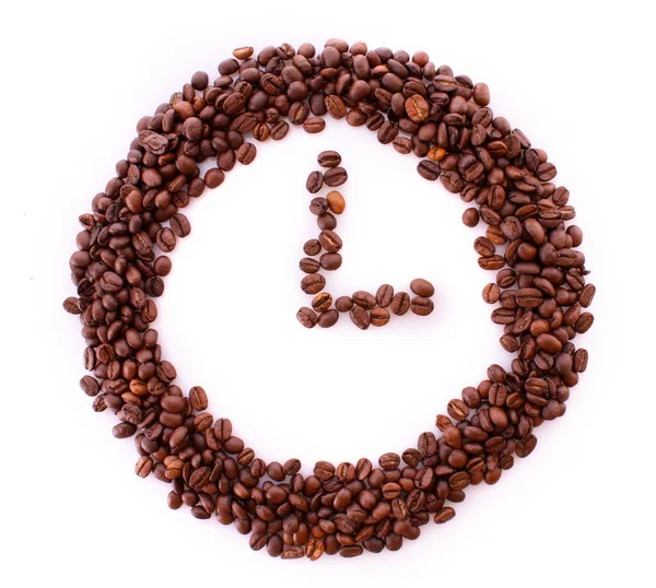 Kaffebönor i klocksymbolen isolerad på vit — Stockfoto