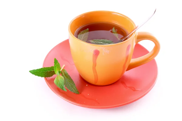 Cup of tea with mint leaf isolated on white — Stock Photo, Image
