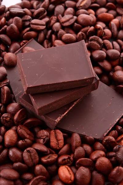 Chocolate and coffee beans — Stock Photo, Image
