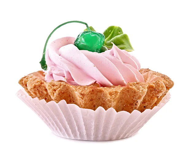 Söt tårta med gröna körsbär isolerad på vit — Stockfoto