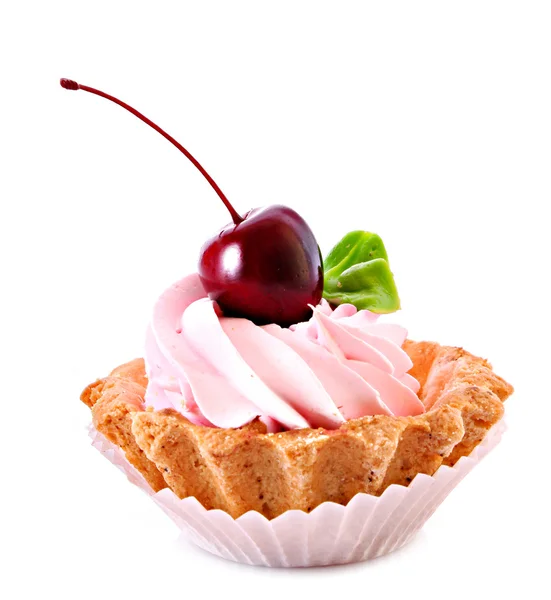 Słodkie ciasto z wiśni na białym tle — Zdjęcie stockowe