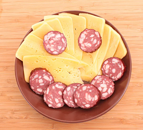 stock image Sausage and cheese in smile form on plate