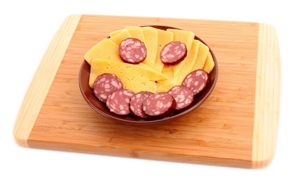 stock image Sausage and cheese in smile form on plate