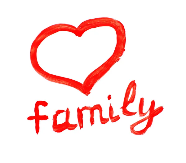 Family drawing and heart symbol isolated on white — Stock Photo, Image