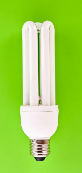 Energiebesparende lamp op groen — Stockfoto