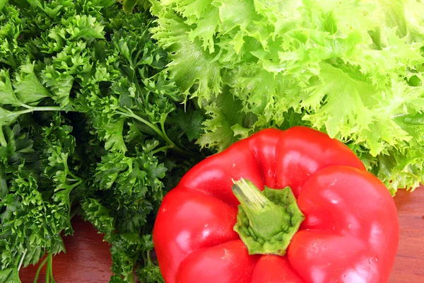 Pimienta roja y ensalada verde — Foto de Stock