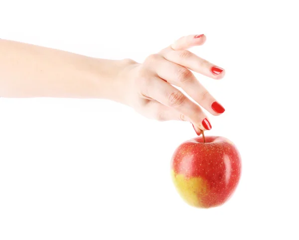 苹果上孤立在白色的手 — 图库照片