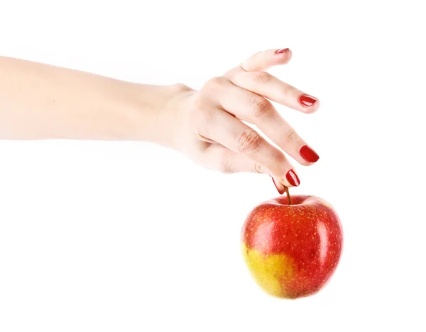 苹果上孤立在白色的手 — 图库照片