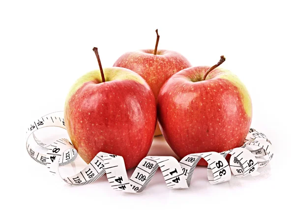 Jablka a opatření pásky, dieta koncepce — Stock fotografie