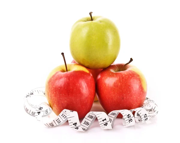 Elma ve bir ölçü birimi teyp, diyet kavramı — Stok fotoğraf
