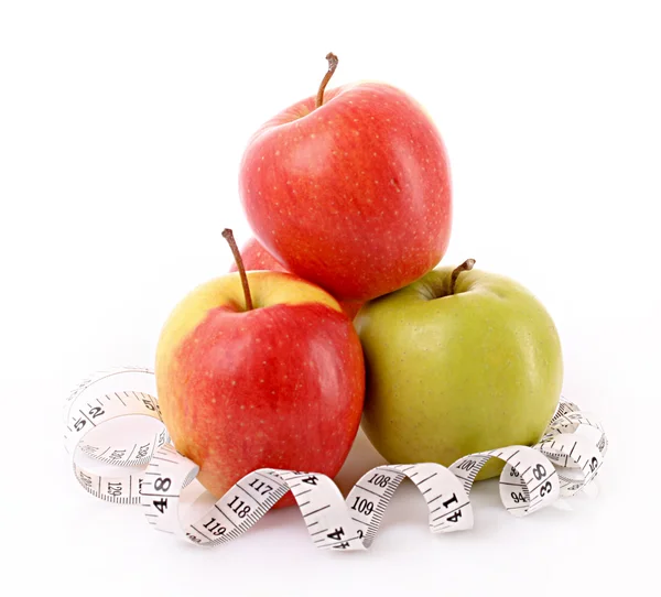 Jabłka i środek taśmy, pojęcie diety — Zdjęcie stockowe