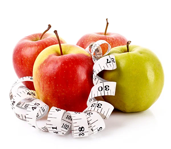 사과 측정 테이프, 다이어트 개념 — 스톡 사진