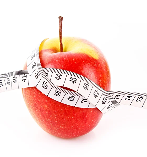 Apfel und Maßband, Diätkonzept — Stockfoto
