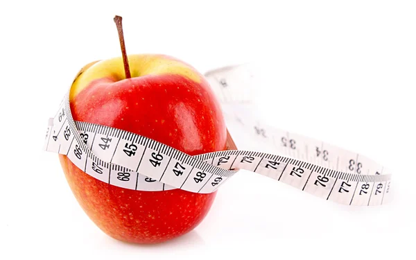 애플과 측정 테이프, 다이어트 개념 — 스톡 사진