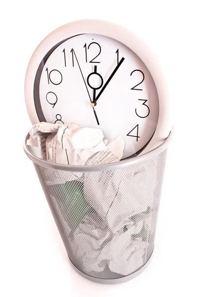 Clock in trash, lost time concept — Stock Photo, Image