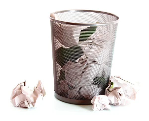 Prullenbak met geïsoleerd op wit papier — Stockfoto