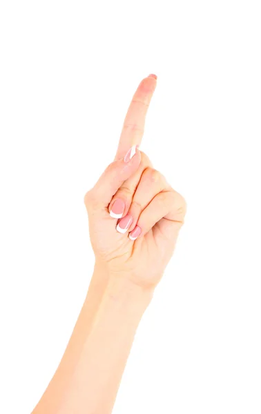 Γυναικείο χέρι με δάχτυλο επάνω απομονωμένες — Φωτογραφία Αρχείου