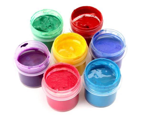 Latas vibrantes coloridas de guache isoladas em branco — Fotografia de Stock
