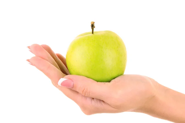 Ein Apfel auf der Hand isoliert auf weiß — Stockfoto