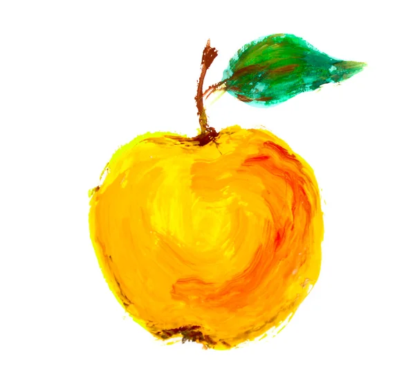 Закрашенное желтое яблоко изолировано на белом — стоковое фото