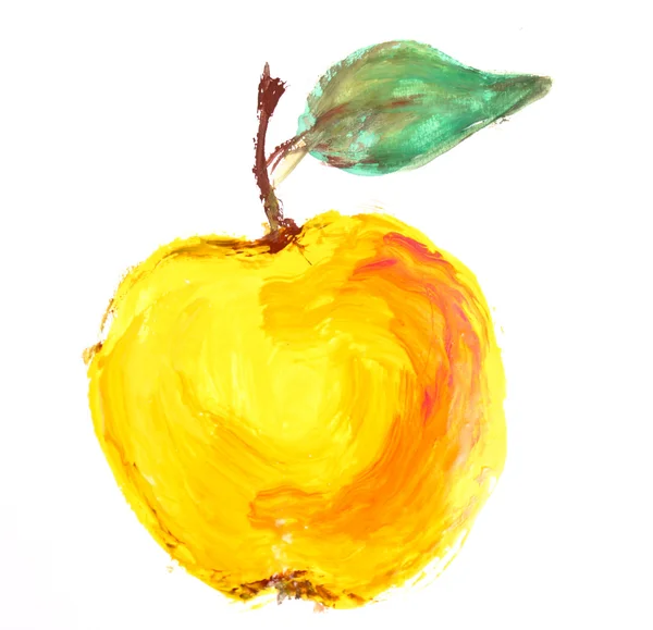 Pomme jaune peinte isolée sur blanc — Photo
