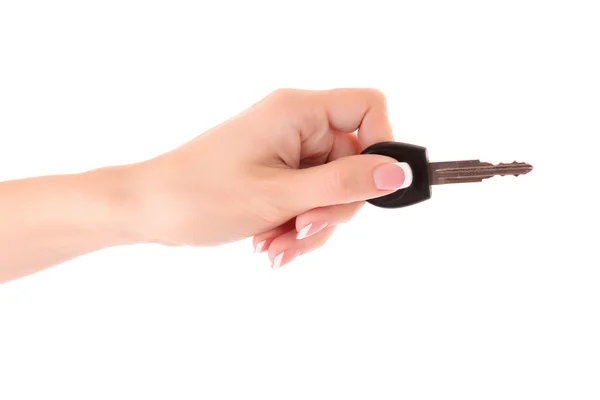 Γυναίκα χέρι με τα κλειδιά που απομονώνονται σε λευκό — Φωτογραφία Αρχείου
