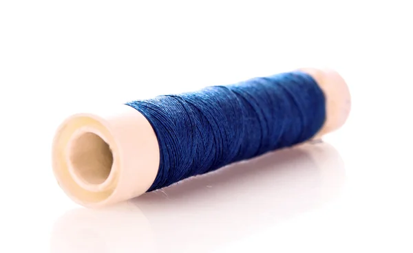 Blue bobbin thread isolated on white — Stock Photo, Image