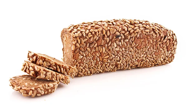 Pão com sementes de girassol isolado em branco — Fotografia de Stock