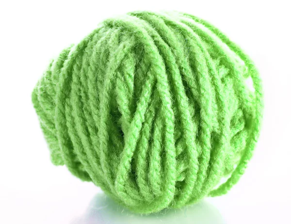 Green ball of woollen red thread isolated on white — Stock Photo, Image