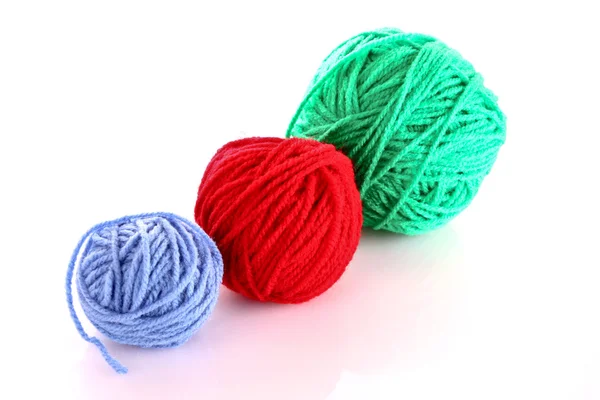 Tree coloured wolen balls isolated on white — Stock Photo, Image