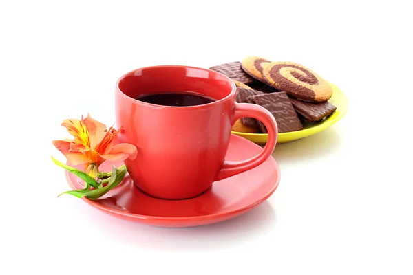 Cup of coffee and cookies isolated on white — Stock Photo, Image