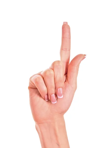 Womans hand with finger up isolated — Stock Photo, Image