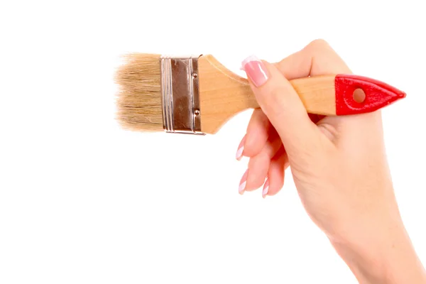 Hand with brush isolated on white — Stock Photo, Image