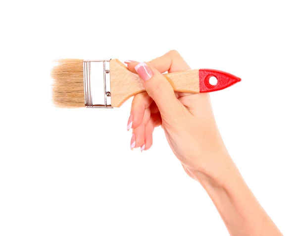 Mano con cepillo aislado en blanco — Foto de Stock