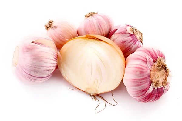 Garlic and onion isolated on white — Stock Photo, Image