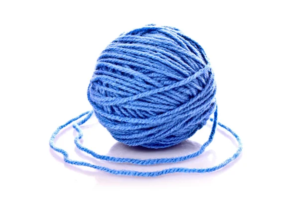 Blue ball of woollen thread isolated on white — Stock Photo, Image