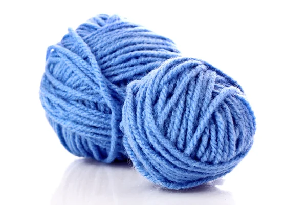 Blue balls of woollen thread isolated on white — Stok Foto