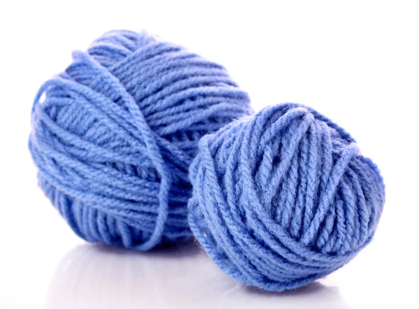 Blue balls of woollen thread isolated on white — Stock Photo, Image
