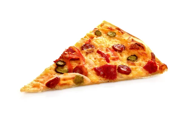 Paz de saborosa pizza italiana sobre branco — Fotografia de Stock