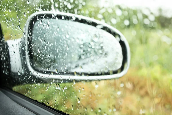 stock image Automobile Rear mirror with water drops