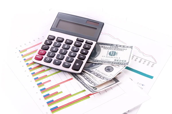 Kalkulátor és diagram hátterére dollárt — Stock Fotó